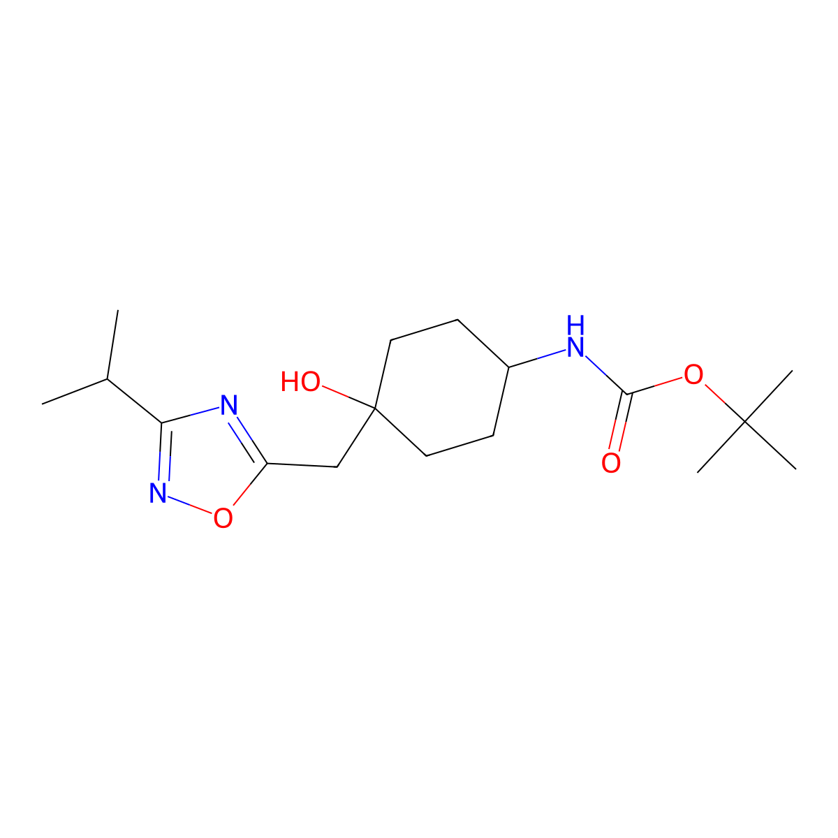 tert-Butyl N-(4-hydroxy-4-{[3-(propan-2-yl)-1,2,4-oxadiazol-5-yl]methyl}cyclohexyl)carbamate molecular structure, CAS 2059948-45-5