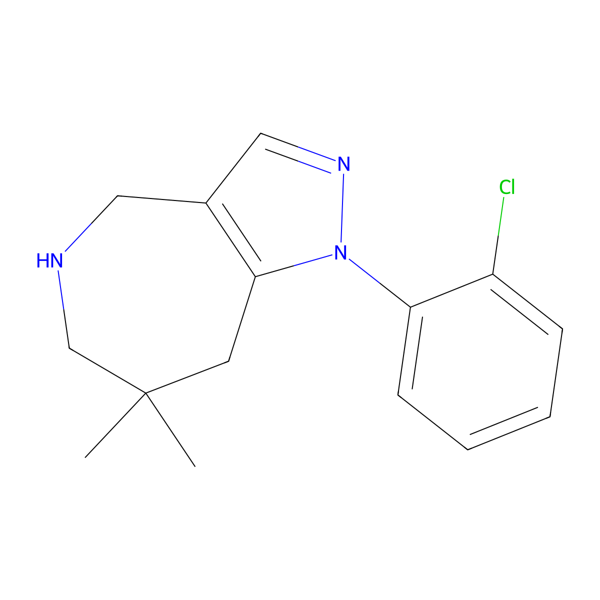 1-(2-Chlorophenyl)-7,7-dimethyl-1H,4H,5H,6H,7H,8H-pyrazolo[4,3-c]azepine molecular structure, CAS 2059948-54-6