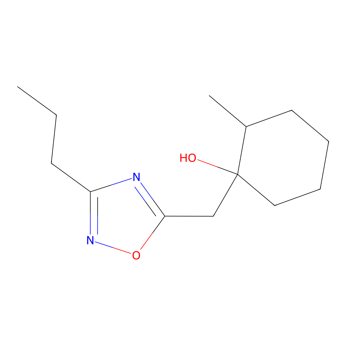 2-Methyl-1-[(3-propyl-1,2,4-oxadiazol-5-yl)methyl]cyclohexan-1-ol molecular structure, CAS 2059948-58-0