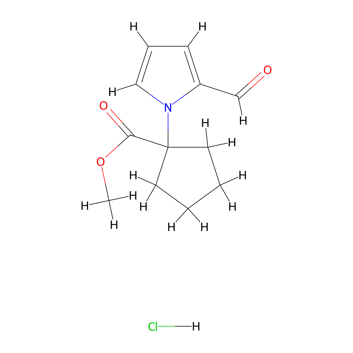 Methyl 1-(2-formyl-1H-pyrrol-1-yl)cyclopentane-1-carboxylate hydrochloride molecular structure, CAS 2059948-61-5