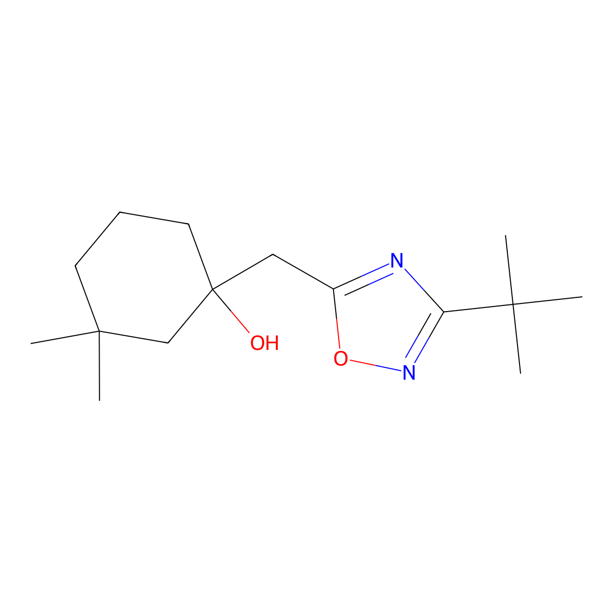 1-[(3-tert-Butyl-1,2,4-oxadiazol-5-yl)methyl]-3,3-dimethylcyclohexan-1-ol molecular structure, CAS 2059948-63-7