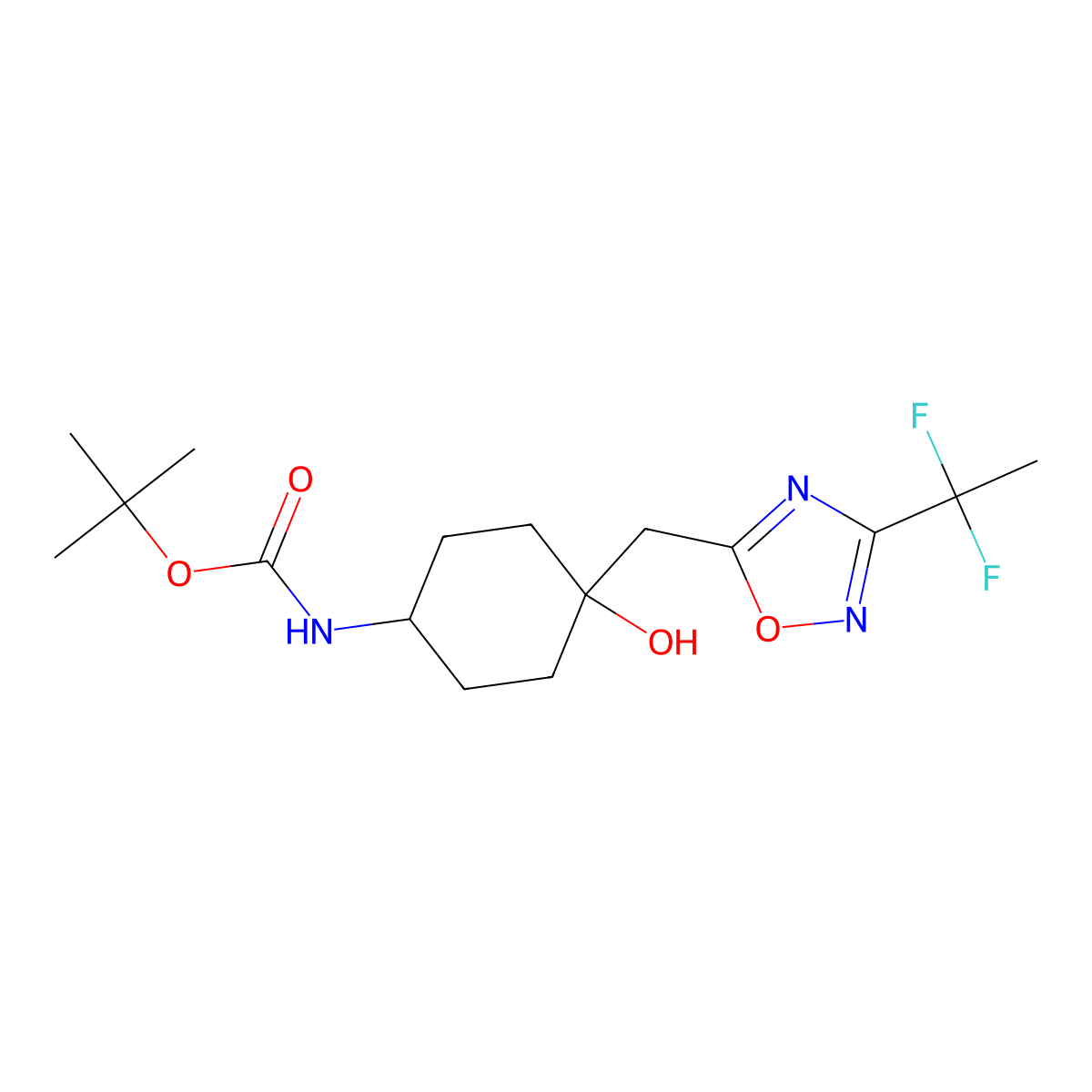 tert-Butyl N-(4-{[3-(1,1-difluoroethyl)-1,2,4-oxadiazol-5-yl]methyl}-4-hydroxycyclohexyl)carbamate molecular structure, CAS 2059948-70-6