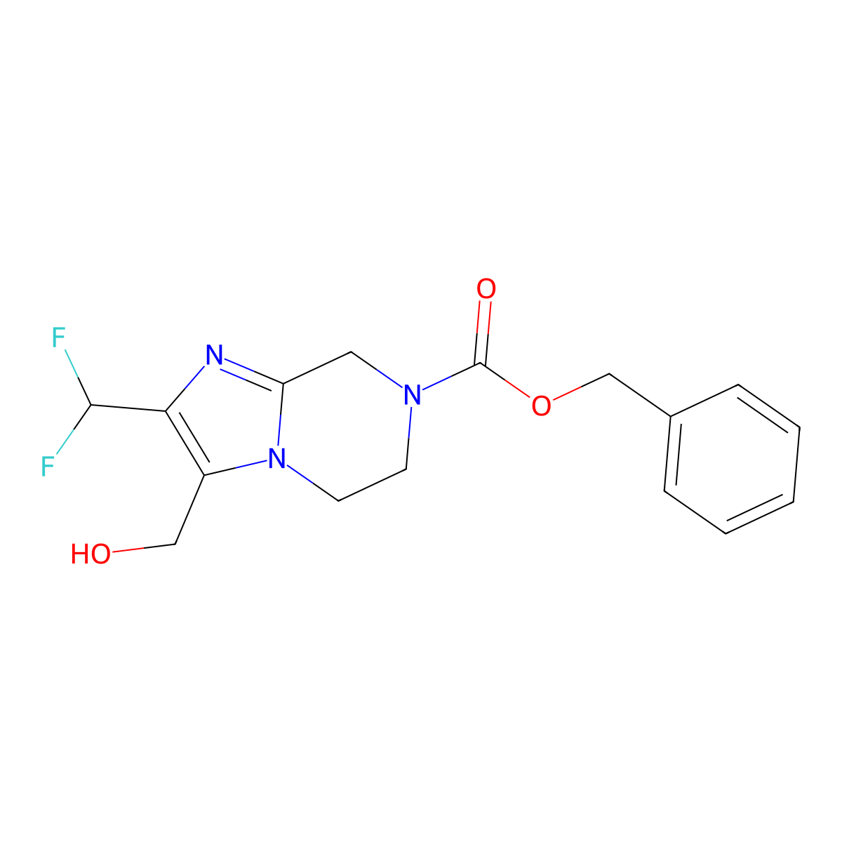 Benzyl 2-(difluoromethyl)-3-(hydroxymethyl)-5H,6H,7H,8H-imidazo[1,2-a]pyrazine-7-carboxylate molecular structure, CAS 2059948-92-2