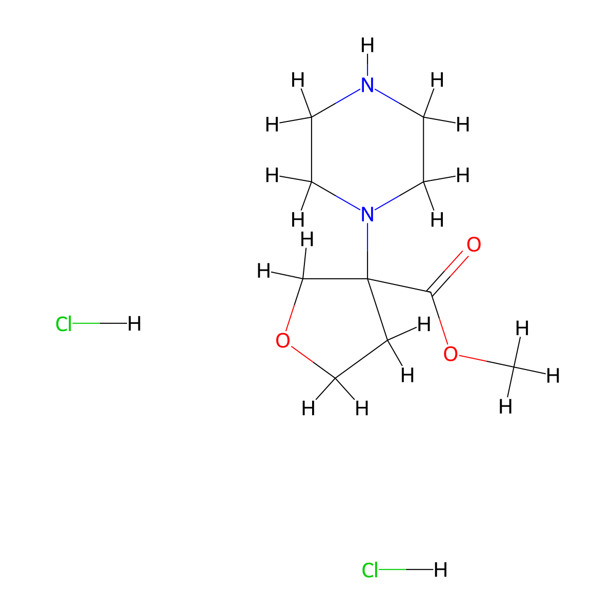 Methyl 3-(piperazin-1-yl)oxolane-3-carboxylate dihydrochloride molecular structure, CAS 2059949-63-0
