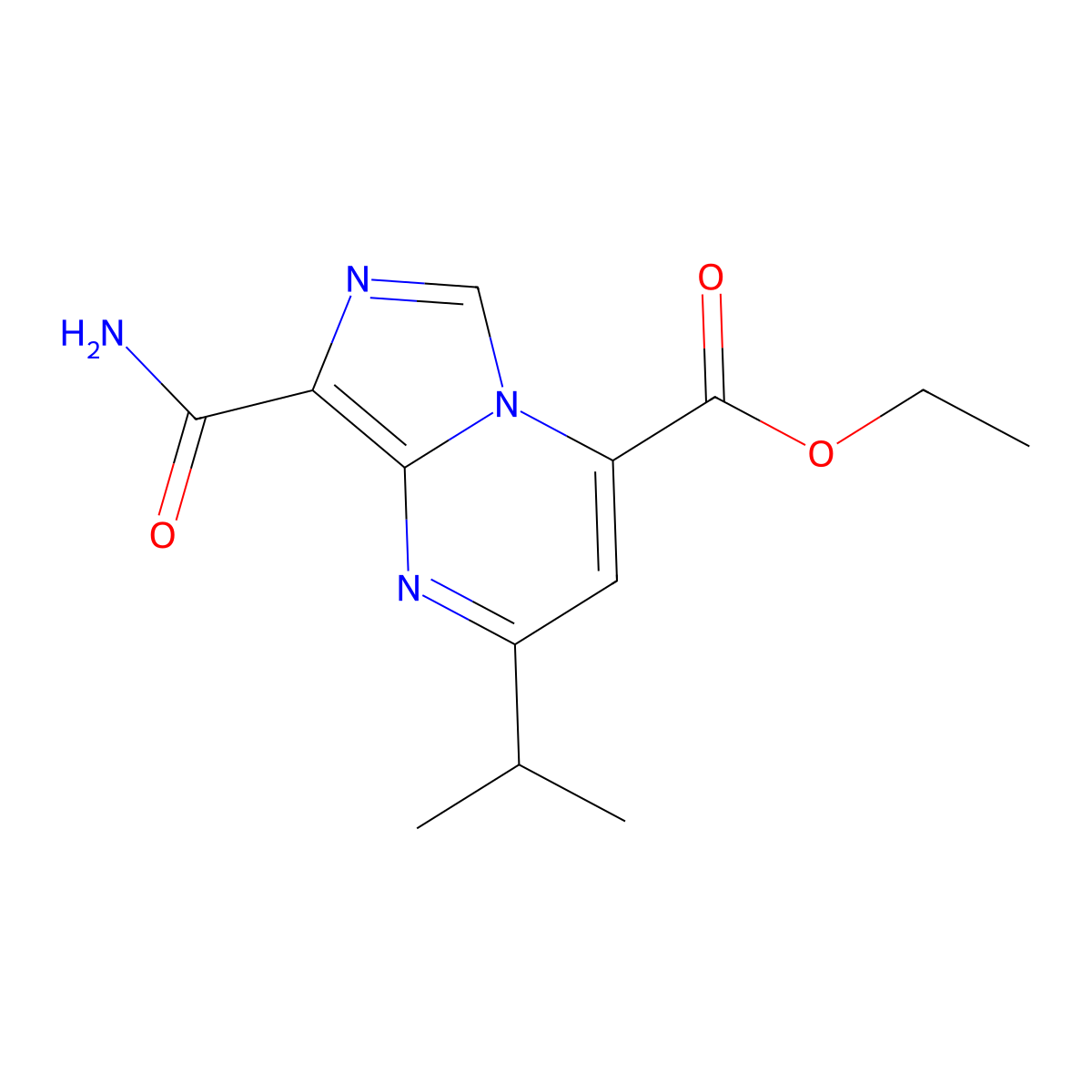 Ethyl 8-carbamoyl-2-(propan-2-yl)imidazo[1,5-a]pyrimidine-4-carboxylate molecular structure, CAS 2059949-84-5