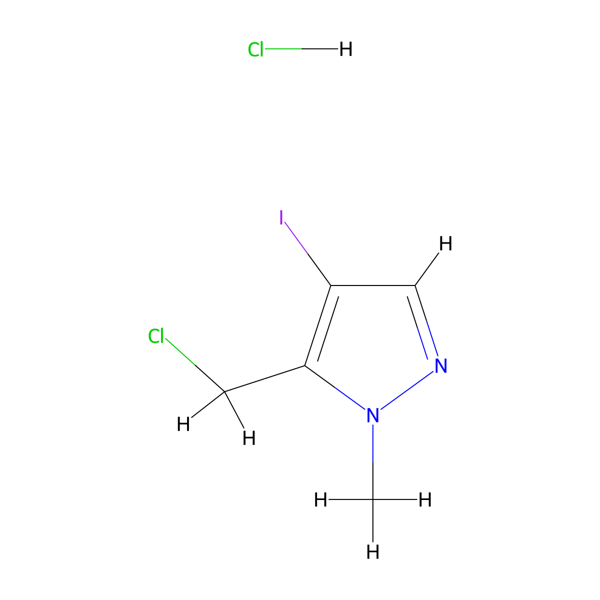5-(chloromethyl)-4-iodo-1-methyl-1H-pyrazole hydrochloride molecular structure, CAS 2059950-26-2
