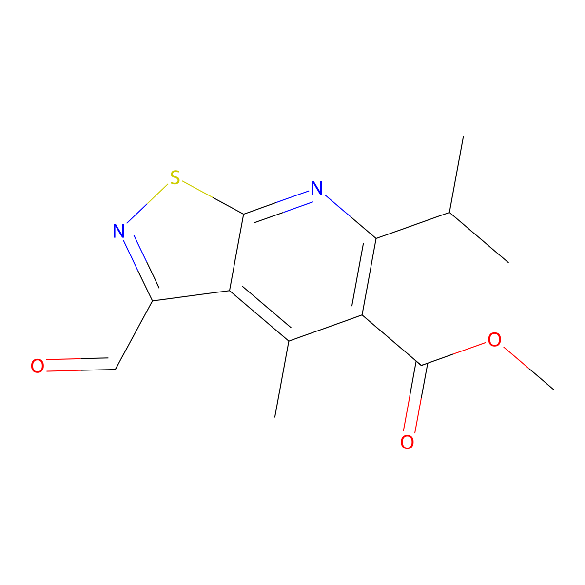 Methyl 3-formyl-4-methyl-6-(propan-2-yl)-[1,2]thiazolo[5,4-b]pyridine-5-carboxylate molecular structure, CAS 2059950-37-5
