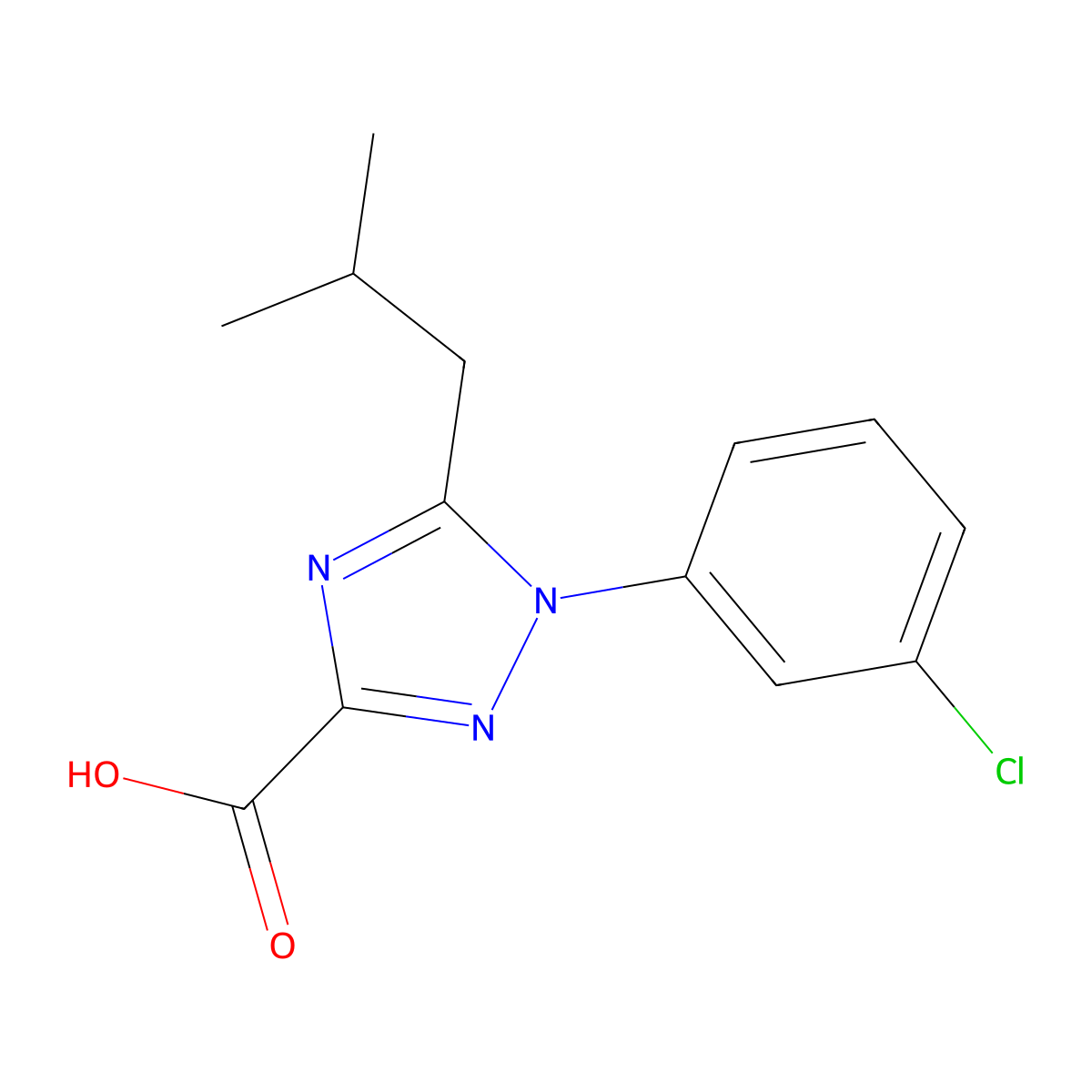 1-(3-Chlorophenyl)-5-(2-methylpropyl)-1H-1,2,4-triazole-3-carboxylic acid molecular structure, CAS 2059954-28-6