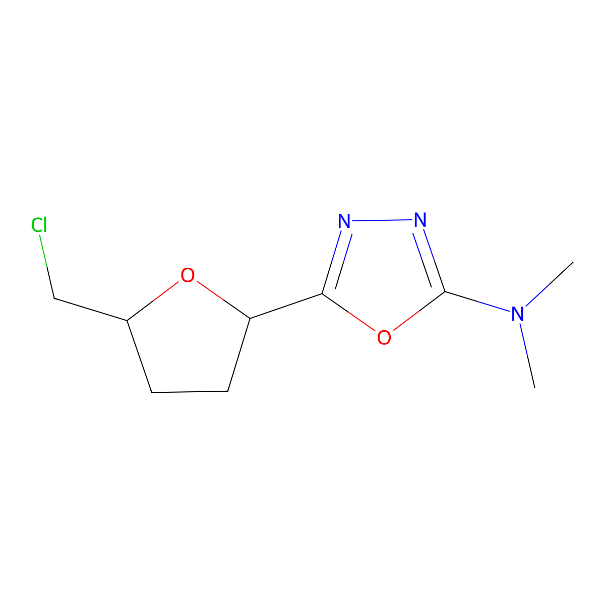 5-[5-(Chloromethyl)oxolan-2-yl]-N,N-dimethyl-1,3,4-oxadiazol-2-amine molecular structure, CAS 2059954-35-5