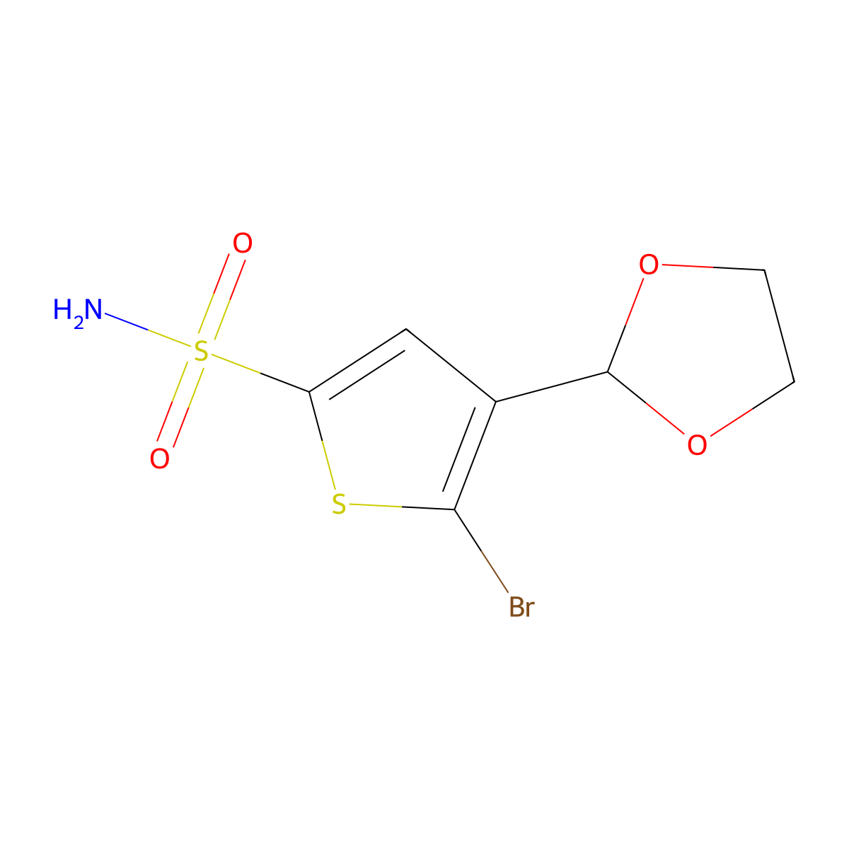 5-Bromo-4-(1,3-dioxolan-2-yl)thiophene-2-sulfonamide molecular structure, CAS 2059954-55-9