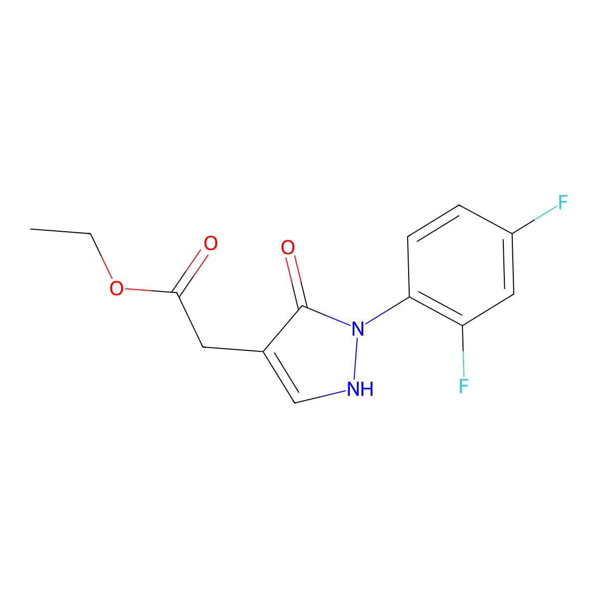 Ethyl 2-[2-(2,4-difluorophenyl)-3-oxo-2,3-dihydro-1H-pyrazol-4-yl]acetate molecular structure, CAS 2059954-64-0