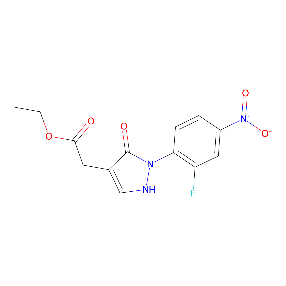 Ethyl 2-[2-(2-fluoro-4-nitrophenyl)-3-oxo-2,3-dihydro-1H-pyrazol-4-yl]acetate molecular structure, CAS 2059954-67-3