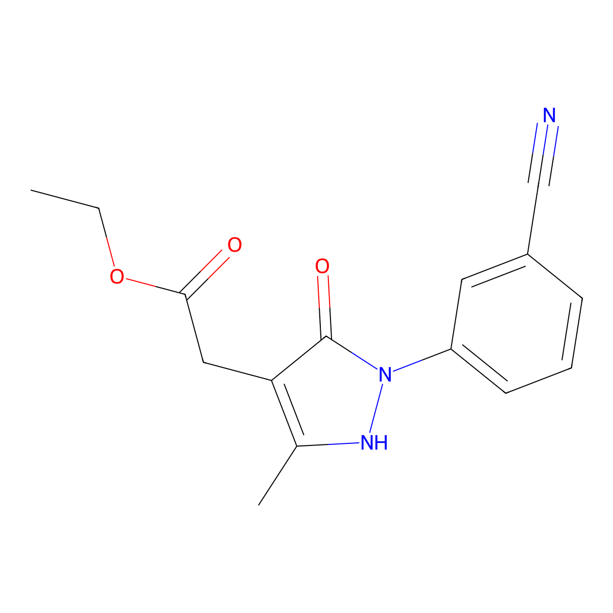 Ethyl 2-[2-(3-cyanophenyl)-5-methyl-3-oxo-2,3-dihydro-1H-pyrazol-4-yl]acetate molecular structure, CAS 2059954-74-2