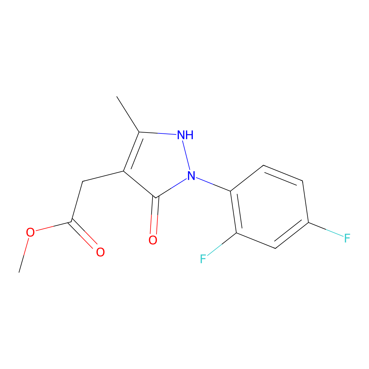 Methyl 2-[2-(2,4-difluorophenyl)-5-methyl-3-oxo-2,3-dihydro-1H-pyrazol-4-yl]acetate molecular structure, CAS 2059954-81-1