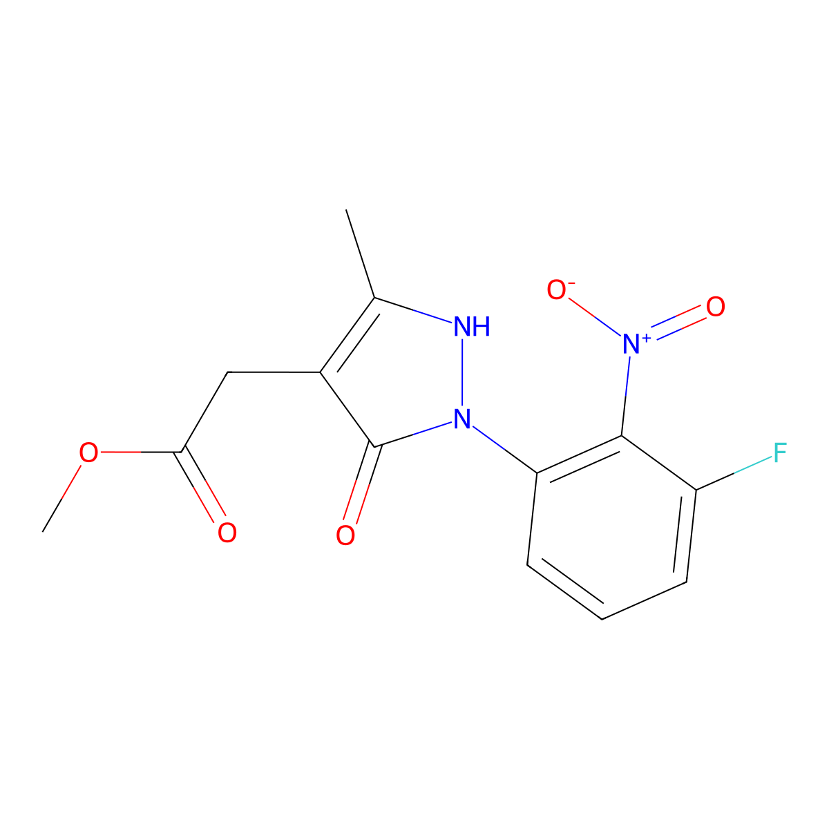 Methyl 2-[2-(3-fluoro-2-nitrophenyl)-5-methyl-3-oxo-2,3-dihydro-1H-pyrazol-4-yl]acetate molecular structure, CAS 2059954-88-8