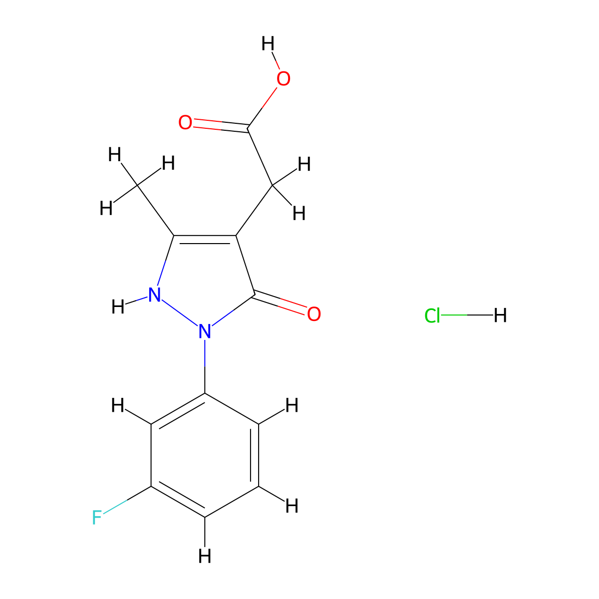2-[2-(3-Fluorophenyl)-5-methyl-3-oxo-2,3-dihydro-1H-pyrazol-4-yl]acetic acid hydrochloride molecular structure, CAS 2059954-93-5