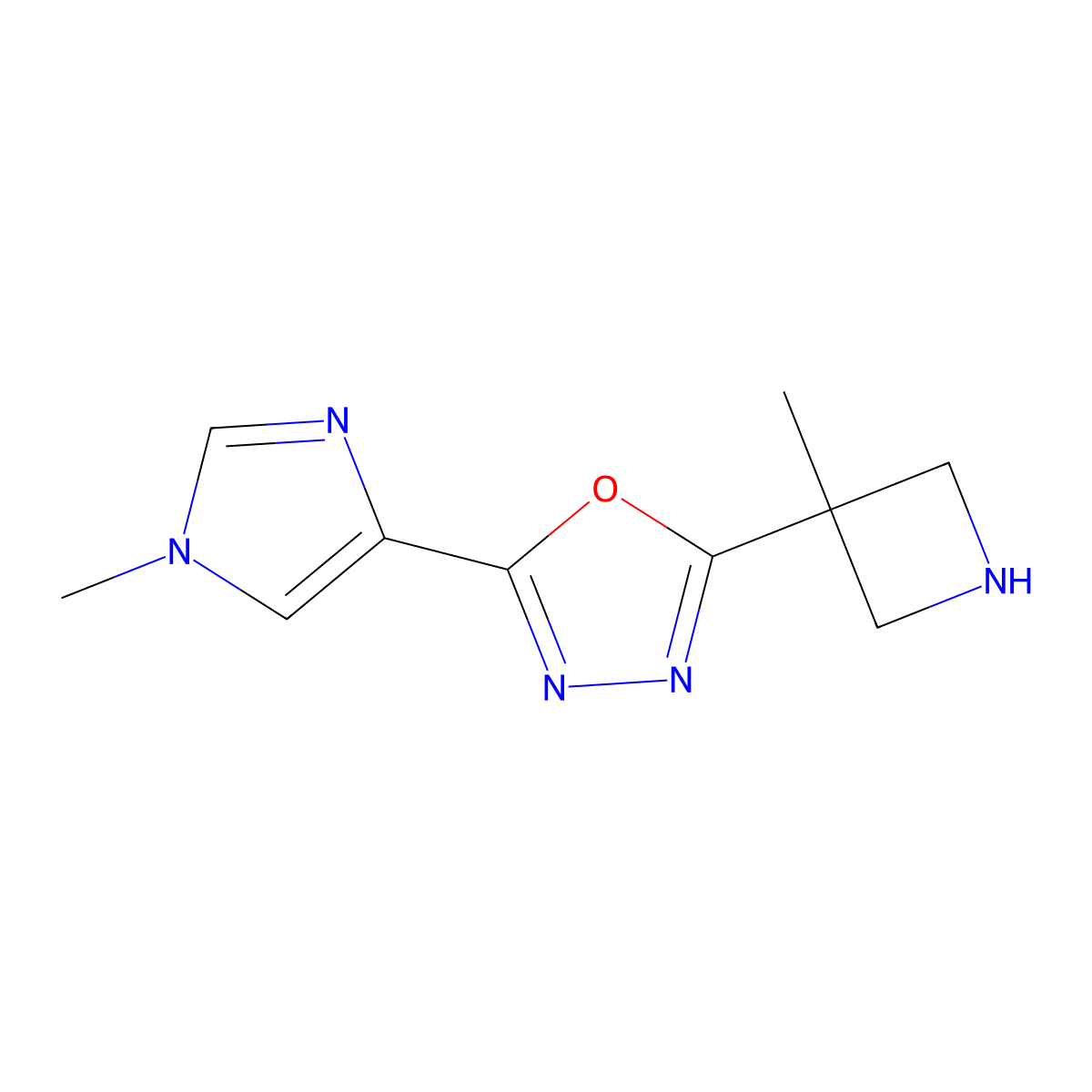 2-(1-Methyl-1H-imidazol-4-yl)-5-(3-methylazetidin-3-yl)-1,3,4-oxadiazole molecular structure, CAS 2059955-14-3