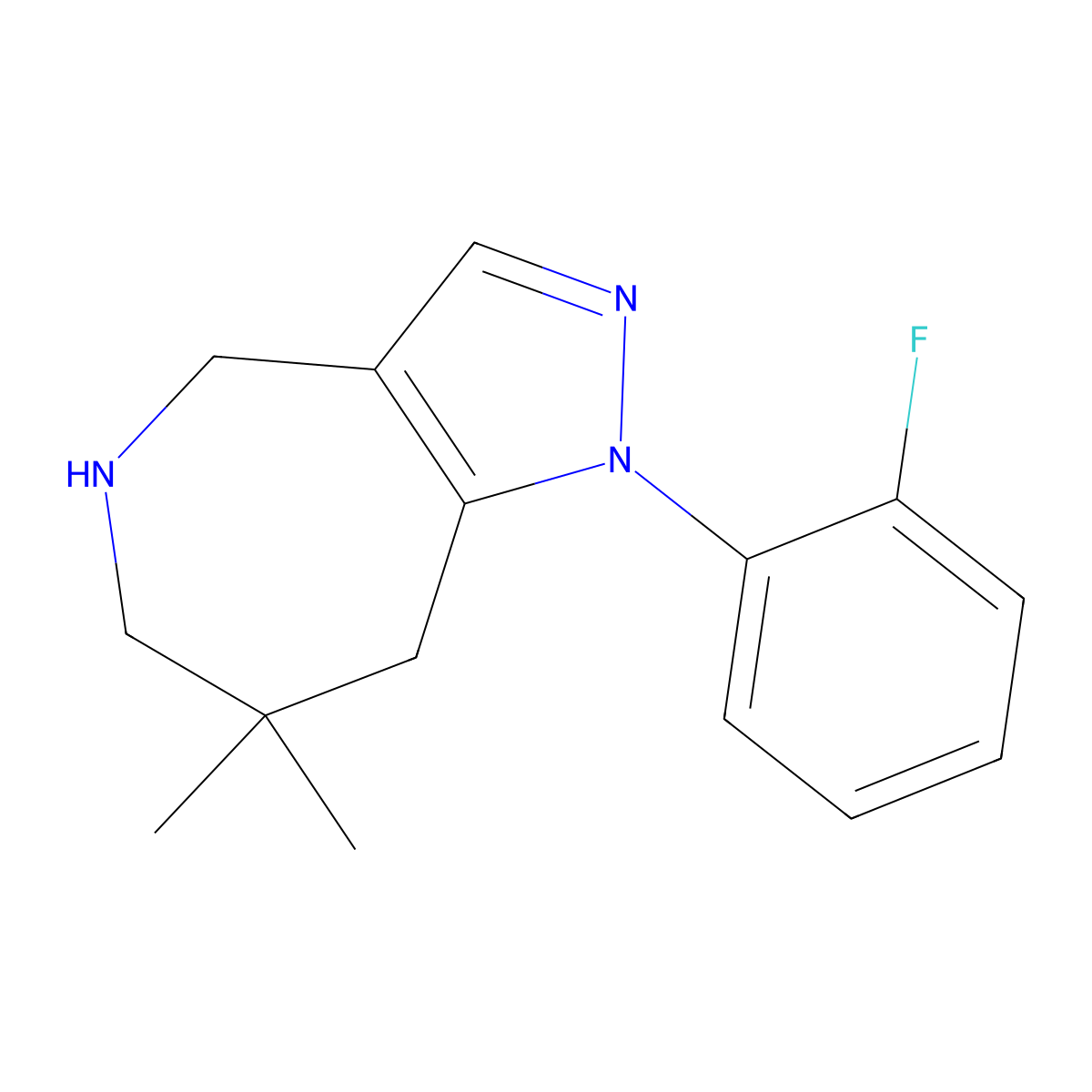 1-(2-Fluorophenyl)-7,7-dimethyl-1H,4H,5H,6H,7H,8H-pyrazolo[4,3-c]azepine molecular structure, CAS 2059955-22-3