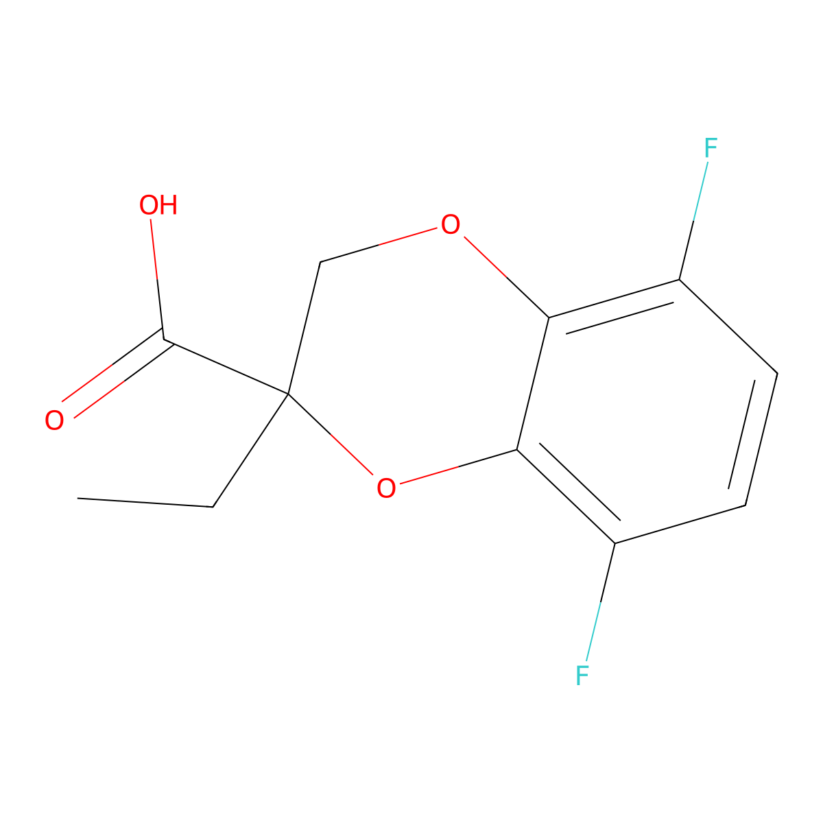 2-Ethyl-5,8-difluoro-2,3-dihydro-1,4-benzodioxine-2-carboxylic acid molecular structure, CAS 2059955-78-9