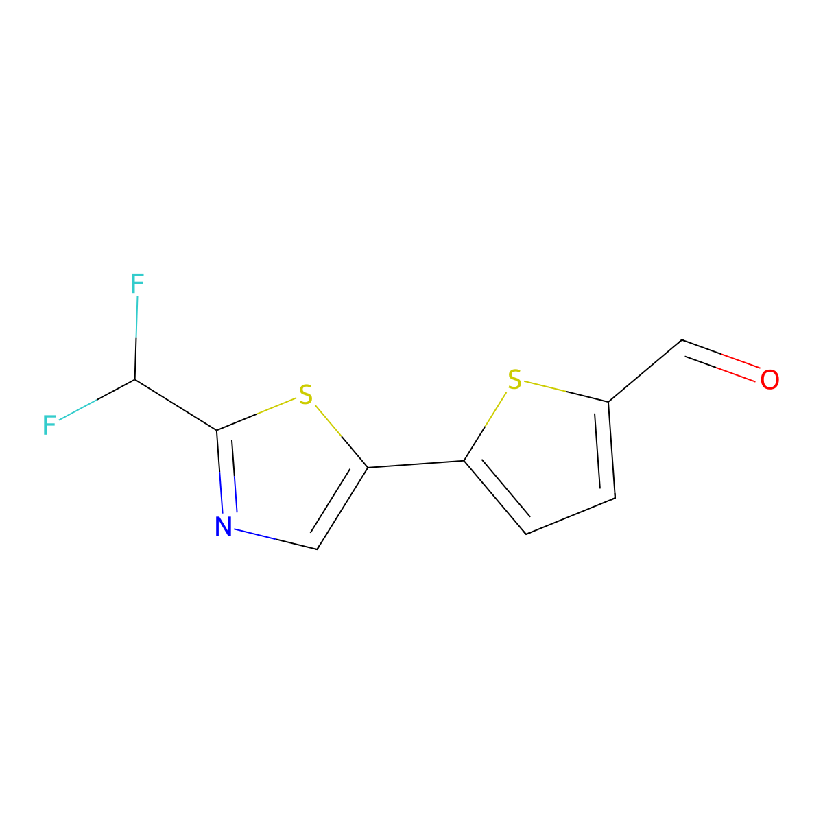 5-[2-(Difluoromethyl)-1,3-thiazol-5-yl]thiophene-2-carbaldehyde molecular structure, CAS 2059955-85-8