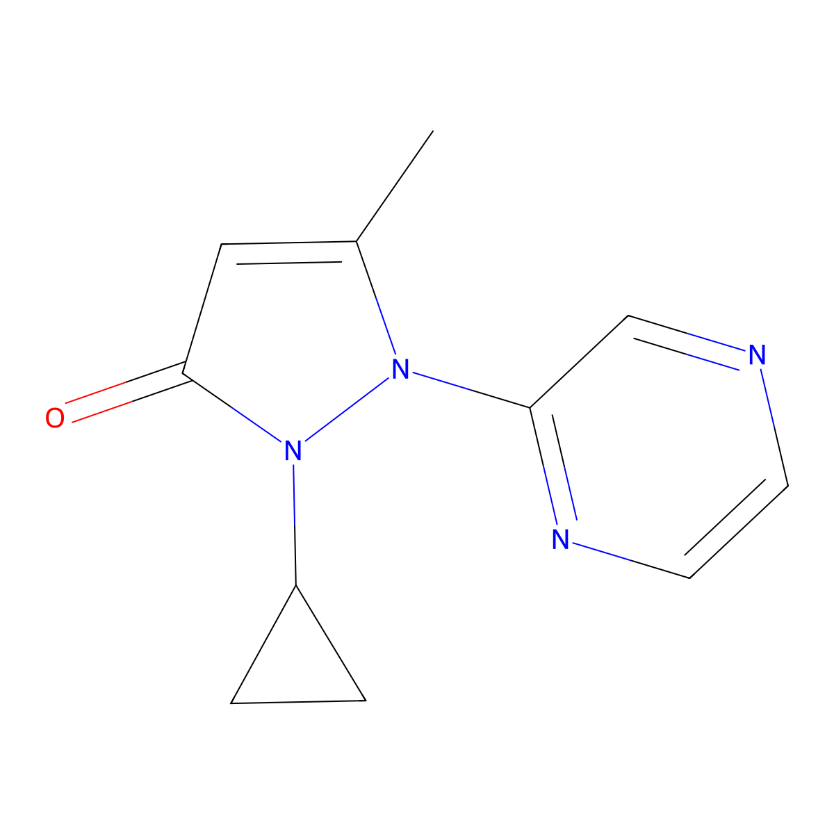 2-Cyclopropyl-5-methyl-1-(pyrazin-2-yl)-2,3-dihydro-1H-pyrazol-3-one molecular structure, CAS 2059956-07-7