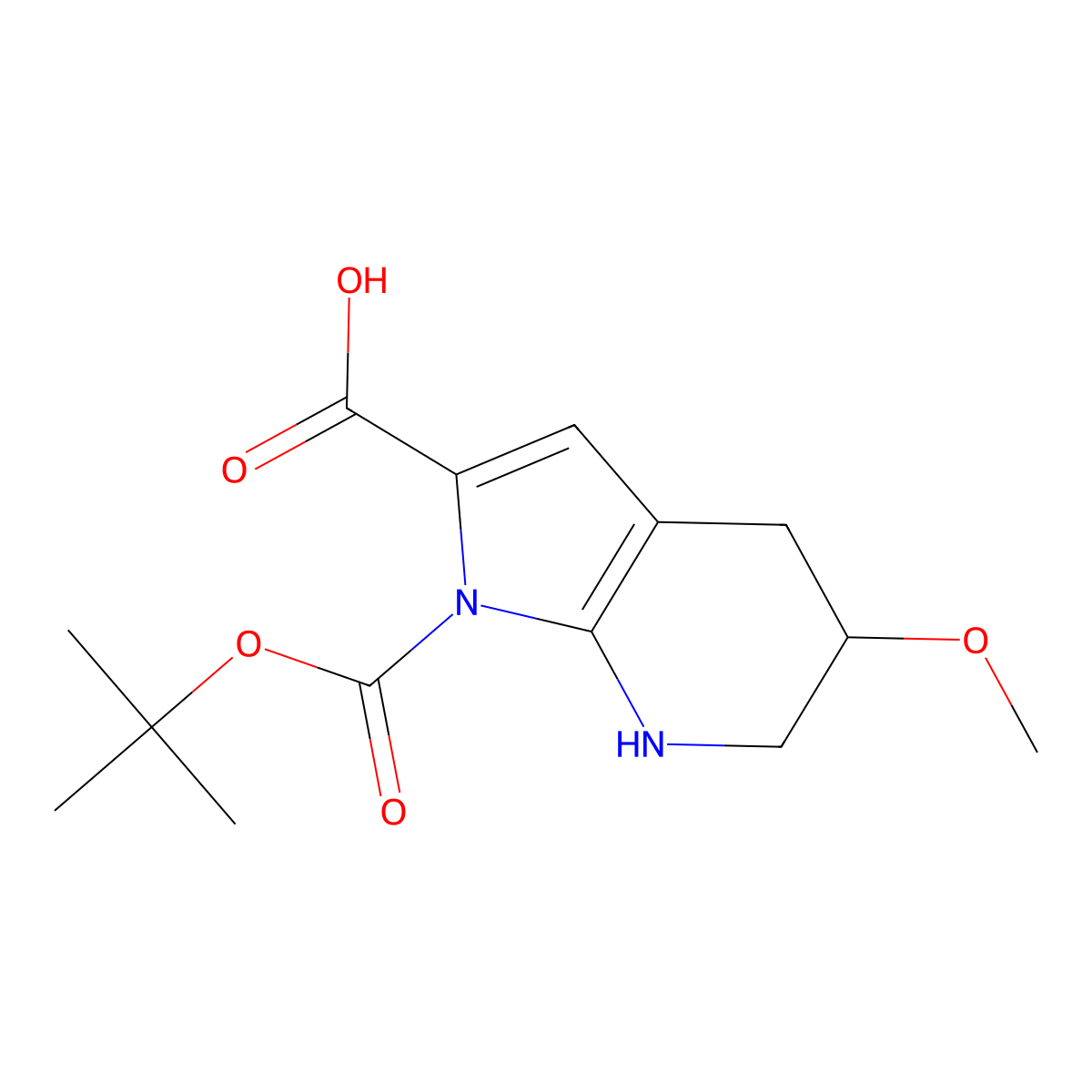 1-[(tert-Butoxy)carbonyl]-5-methoxy-1H,4H,5H,6H,7H-pyrrolo[2,3-b]pyridine-2-carboxylic acid molecular structure, CAS 2059956-08-8