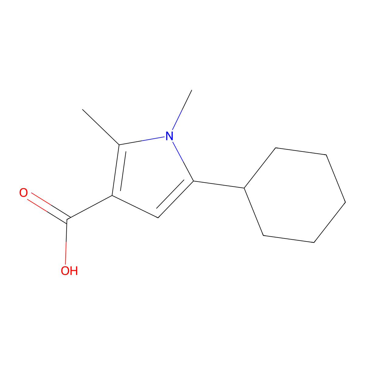 5-Cyclohexyl-1,2-dimethyl-1H-pyrrole-3-carboxylic acid molecular structure, CAS 2059956-28-2