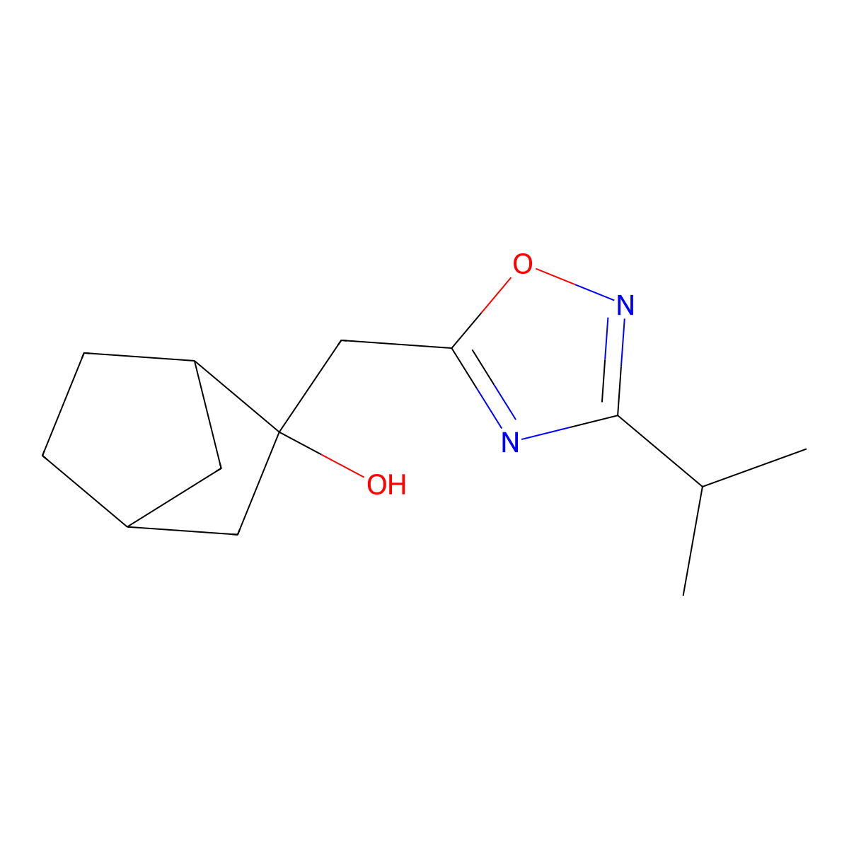 2-{[3-(Propan-2-yl)-1,2,4-oxadiazol-5-yl]methyl}bicyclo[2.2.1]heptan-2-ol molecular structure, CAS 2059965-45-4
