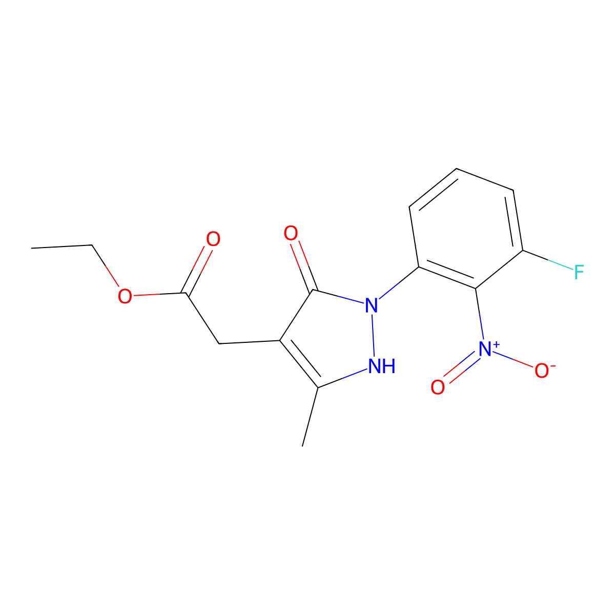 Ethyl 2-[2-(3-fluoro-2-nitrophenyl)-5-methyl-3-oxo-2,3-dihydro-1H-pyrazol-4-yl]acetate molecular structure, CAS 2059965-46-5