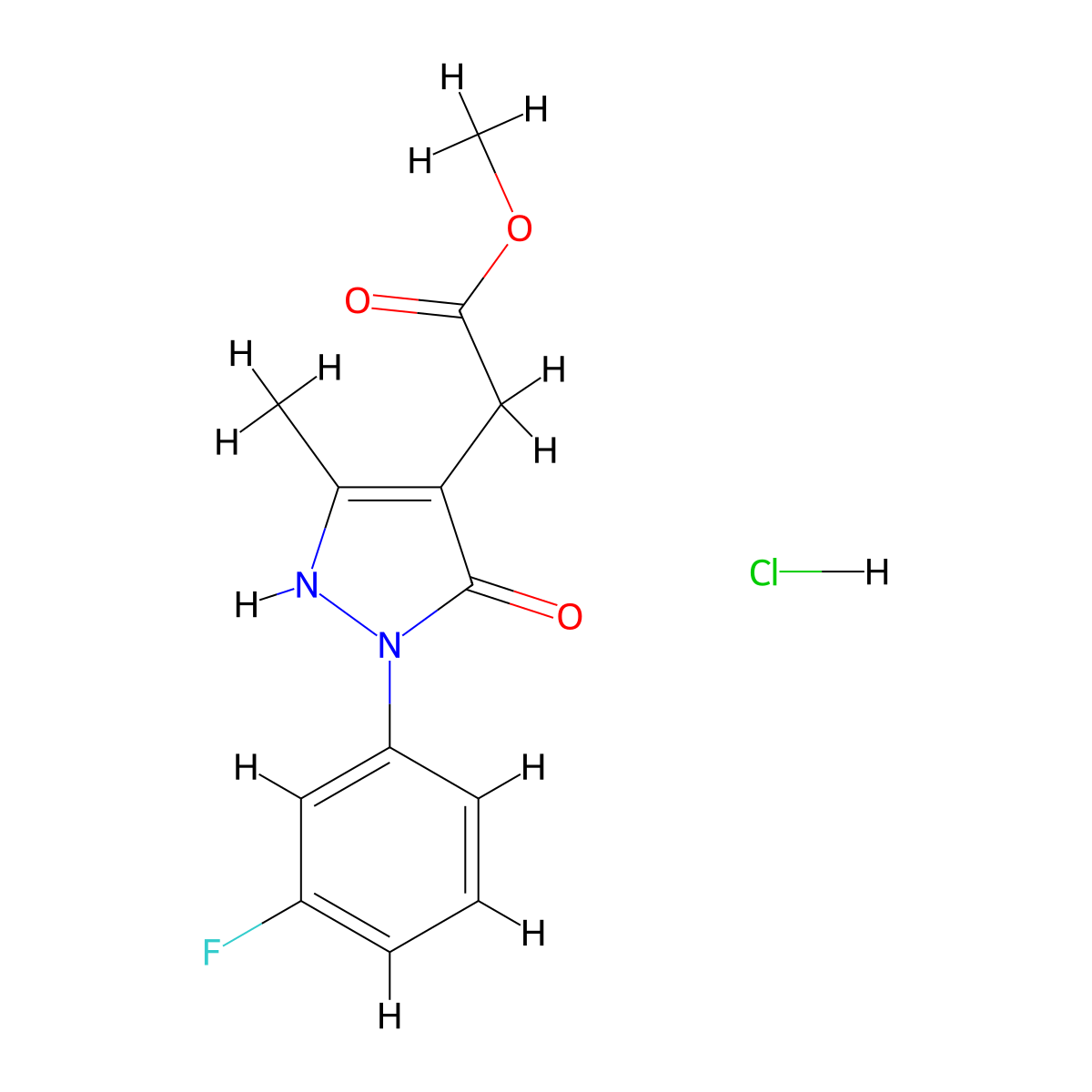 Methyl 2-[2-(3-fluorophenyl)-5-methyl-3-oxo-2,3-dihydro-1H-pyrazol-4-yl]acetate hydrochloride molecular structure, CAS 2059965-54-5