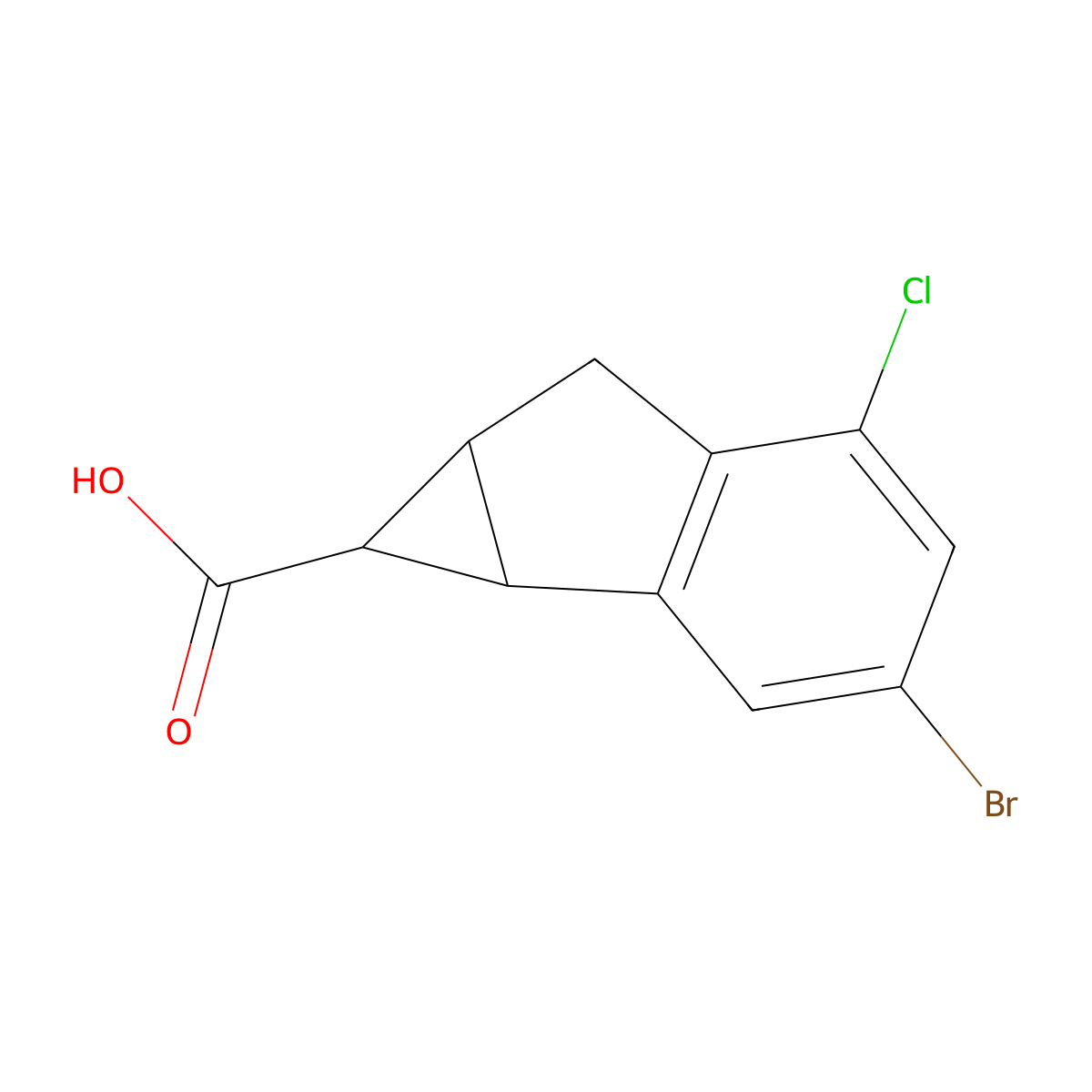 3-Bromo-5-chloro-1H,1aH,6H,6aH-cyclopropa[a]indene-1-carboxylic acid molecular structure, CAS 2059965-69-2