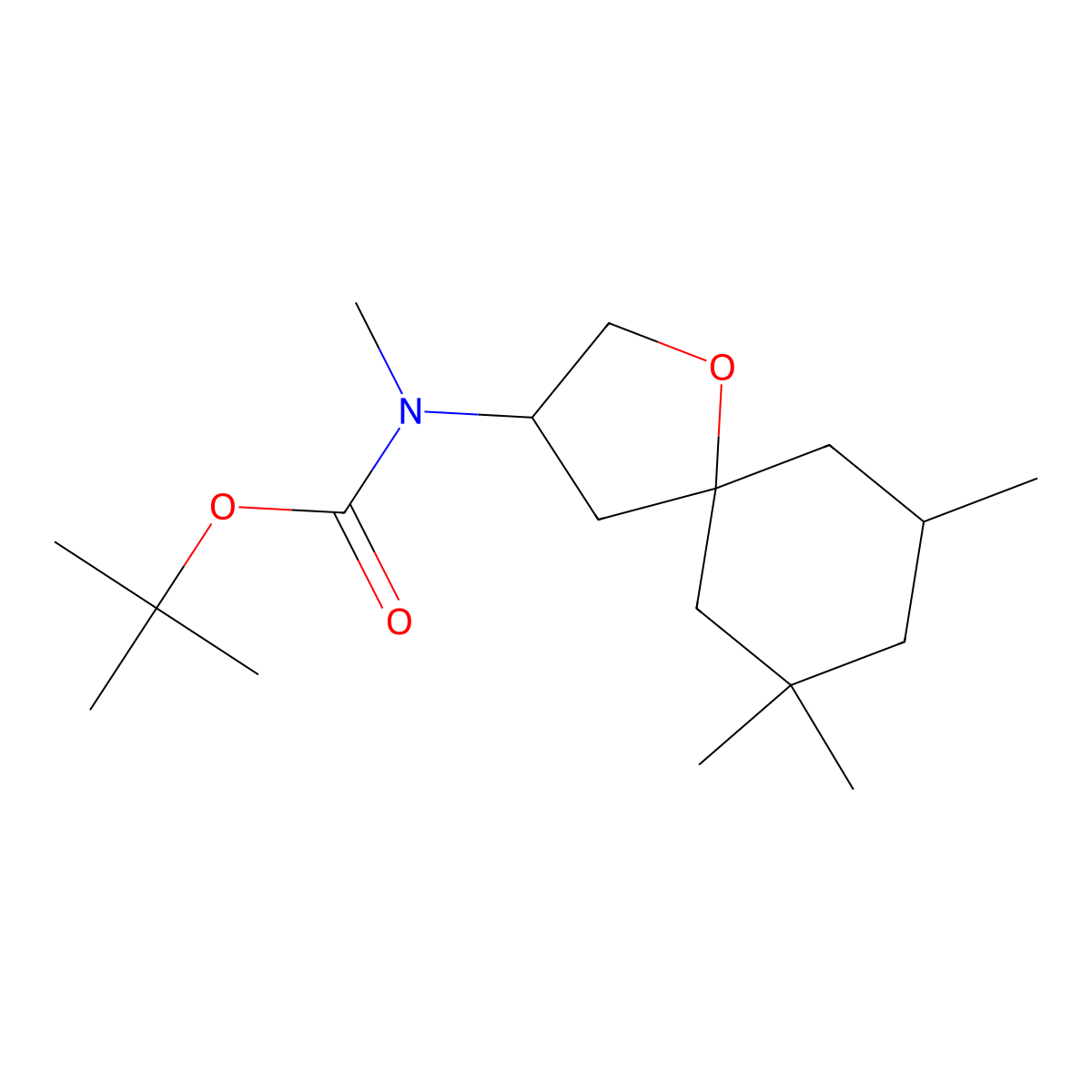 tert-Butyl N-methyl-N-{7,7,9-trimethyl-1-oxaspiro[4.5]decan-3-yl}carbamate molecular structure, CAS 2059965-71-6