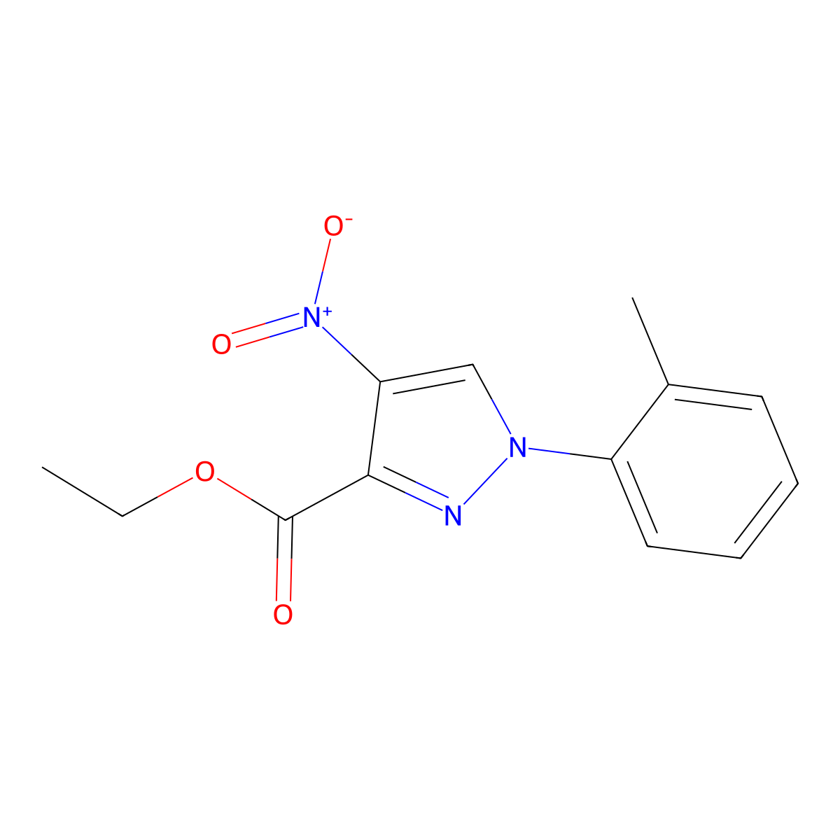 Ethyl 1-(2-methylphenyl)-4-nitro-1H-pyrazole-3-carboxylate molecular structure, CAS 2059965-73-8