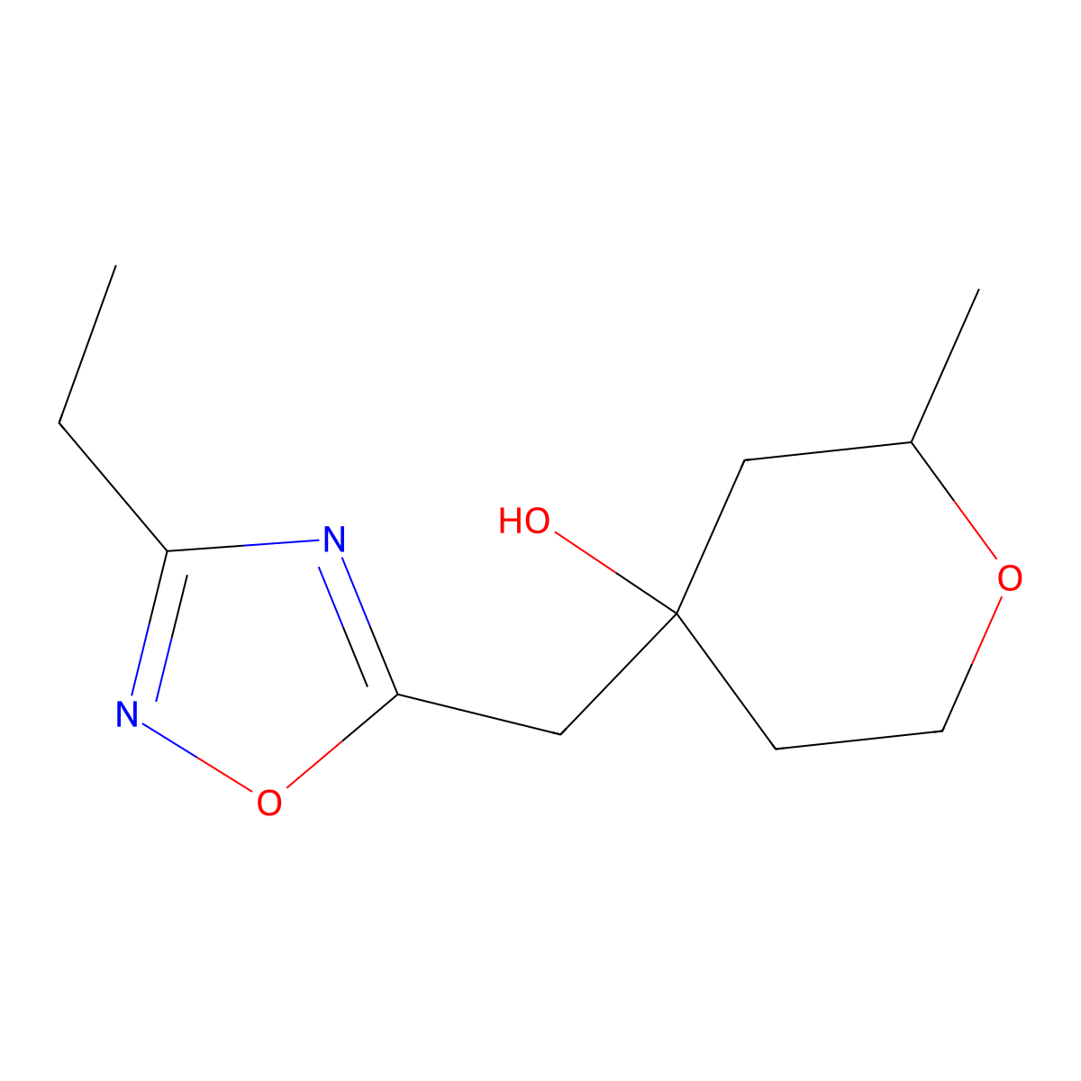 4-[(3-Ethyl-1,2,4-oxadiazol-5-yl)methyl]-2-methyloxan-4-ol molecular structure, CAS 2059965-77-2