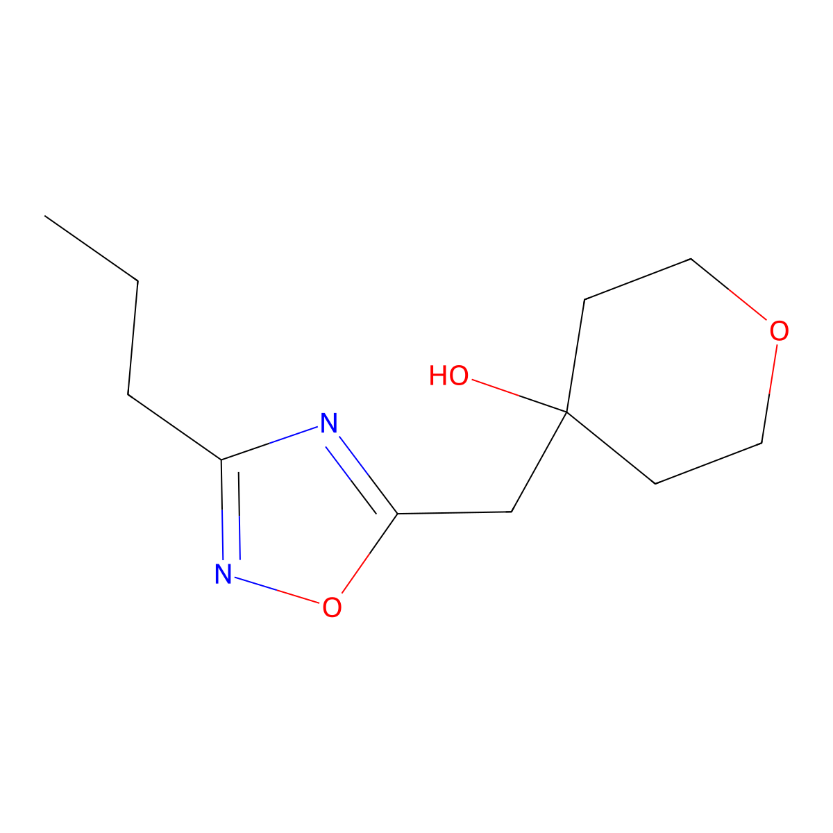 4-[(3-Propyl-1,2,4-oxadiazol-5-yl)methyl]oxan-4-ol molecular structure, CAS 2059965-82-9