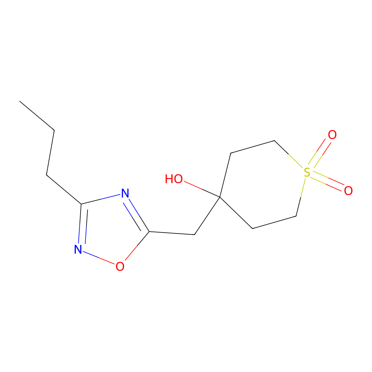 4-Hydroxy-4-[(3-propyl-1,2,4-oxadiazol-5-yl)methyl]-1lambda6-thiane-1,1-dione molecular structure, CAS 2059965-90-9