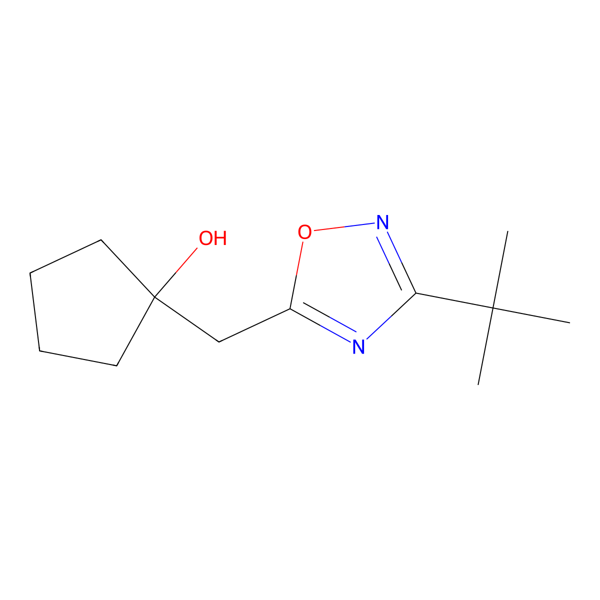 1-[(3-tert-Butyl-1,2,4-oxadiazol-5-yl)methyl]cyclopentan-1-ol molecular structure, CAS 2059965-96-5