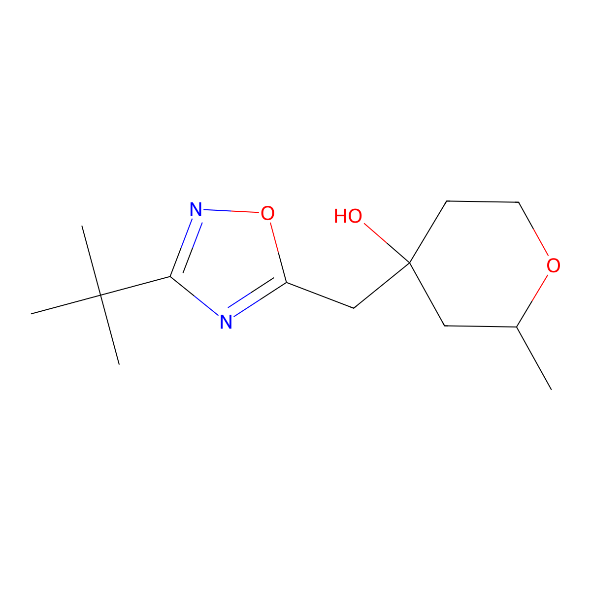 4-[(3-tert-Butyl-1,2,4-oxadiazol-5-yl)methyl]-2-methyloxan-4-ol molecular structure, CAS 2059966-00-4