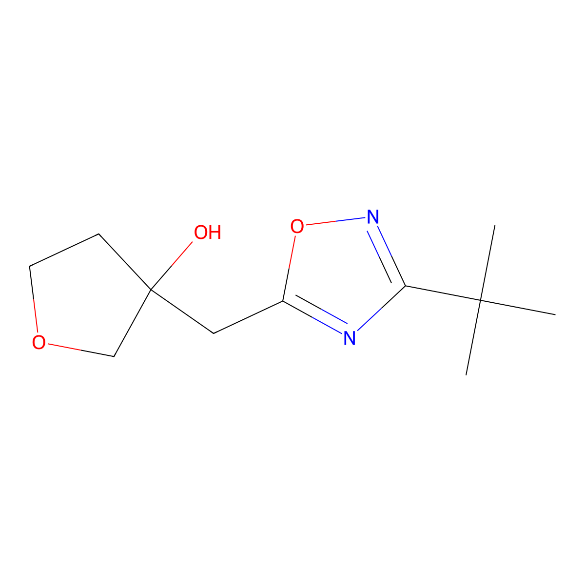 3-[(3-tert-Butyl-1,2,4-oxadiazol-5-yl)methyl]oxolan-3-ol molecular structure, CAS 2059966-09-3