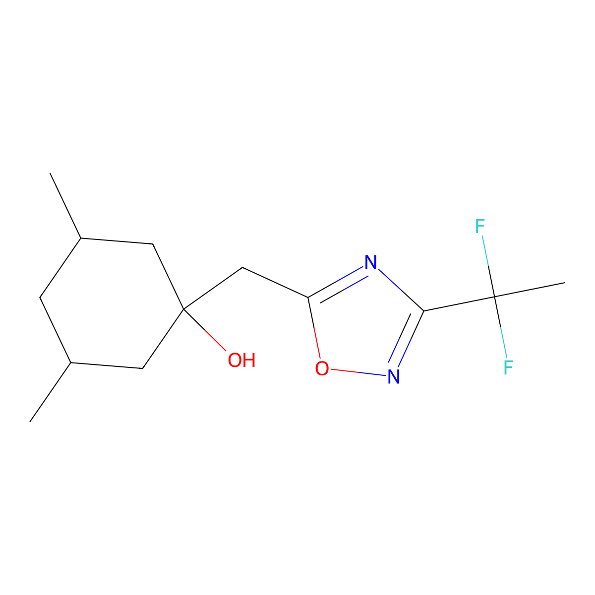 1-{[3-(1,1-Difluoroethyl)-1,2,4-oxadiazol-5-yl]methyl}-3,5-dimethylcyclohexan-1-ol molecular structure, CAS 2059966-18-4