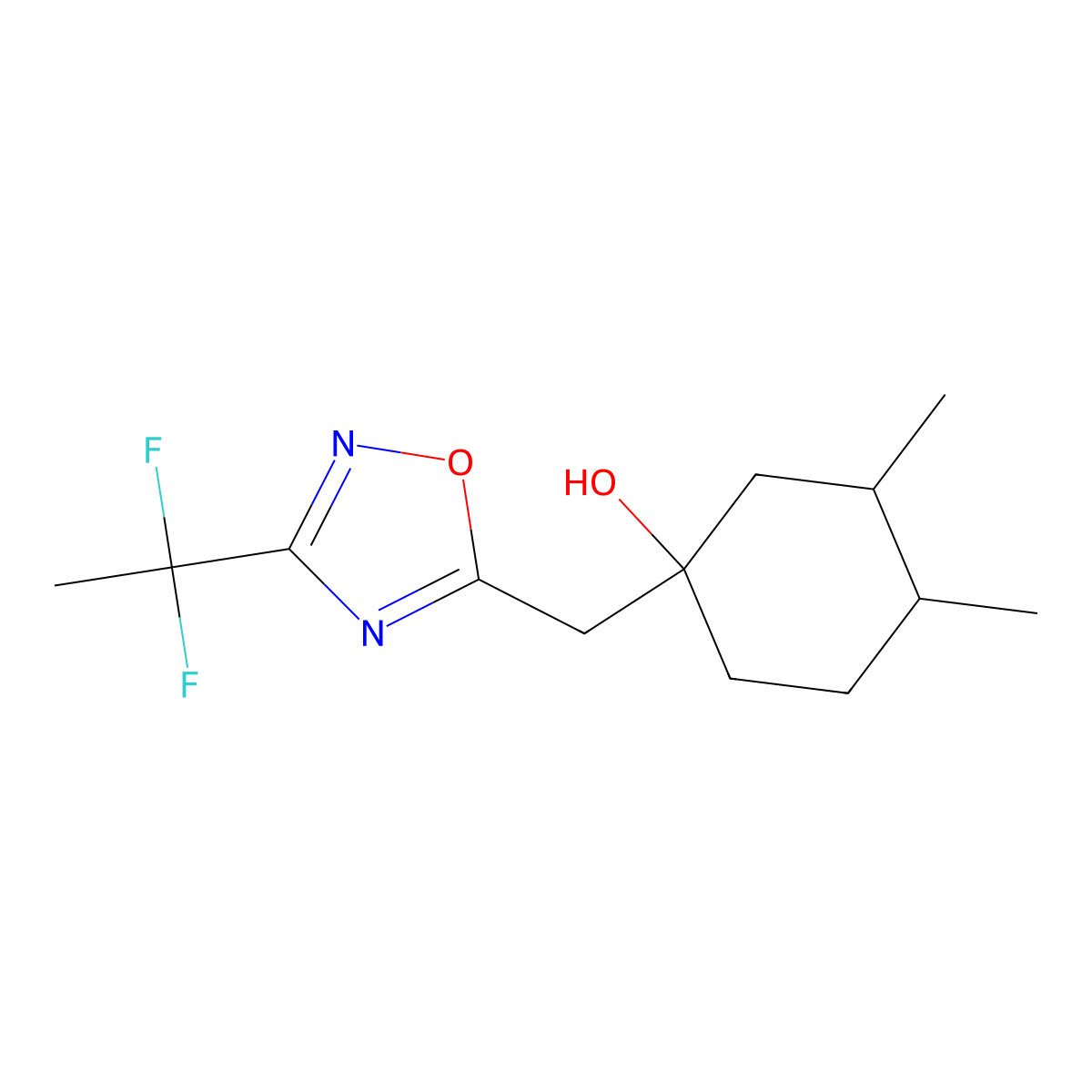 1-{[3-(1,1-Difluoroethyl)-1,2,4-oxadiazol-5-yl]methyl}-3,4-dimethylcyclohexan-1-ol molecular structure, CAS 2059966-24-2