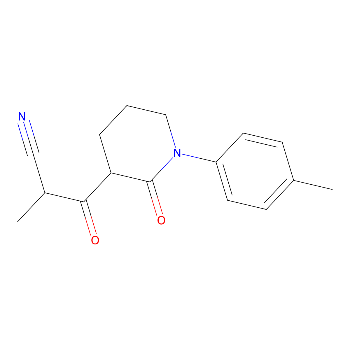 2-Methyl-3-[1-(4-methylphenyl)-2-oxopiperidin-3-yl]-3-oxopropanenitrile molecular structure, CAS 2059966-38-8