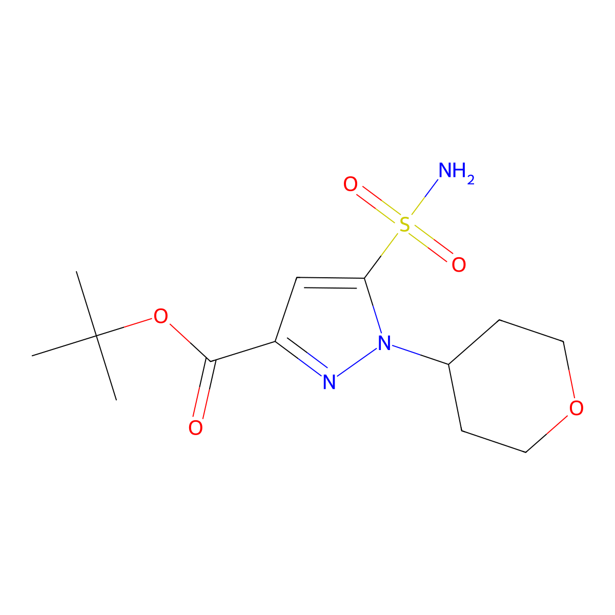 tert-Butyl 1-(oxan-4-yl)-5-sulfamoyl-1H-pyrazole-3-carboxylate molecular structure, CAS 2059966-62-8
