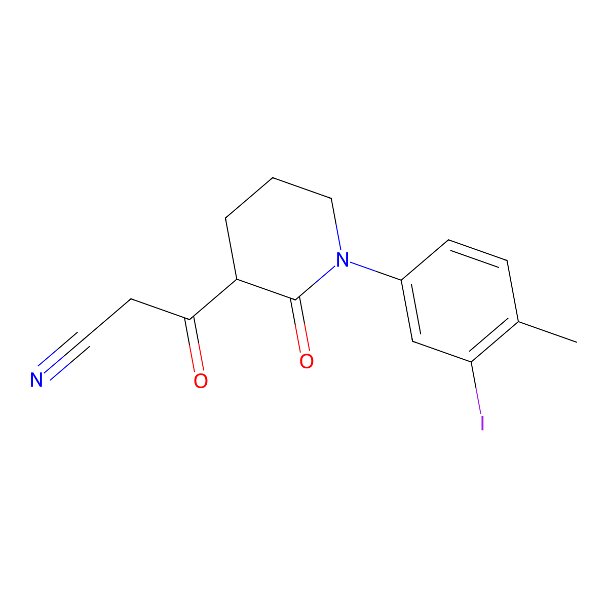 3-[1-(3-Iodo-4-methylphenyl)-2-oxopiperidin-3-yl]-3-oxopropanenitrile molecular structure, CAS 2059966-67-3