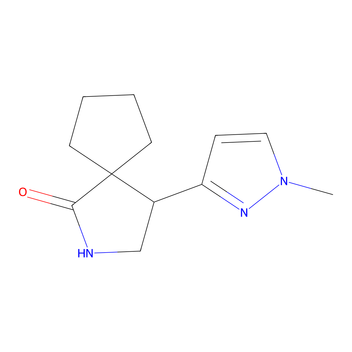 4-(1-Methyl-1H-pyrazol-3-yl)-2-azaspiro[4.4]nonan-1-one molecular structure, CAS 2059966-73-1