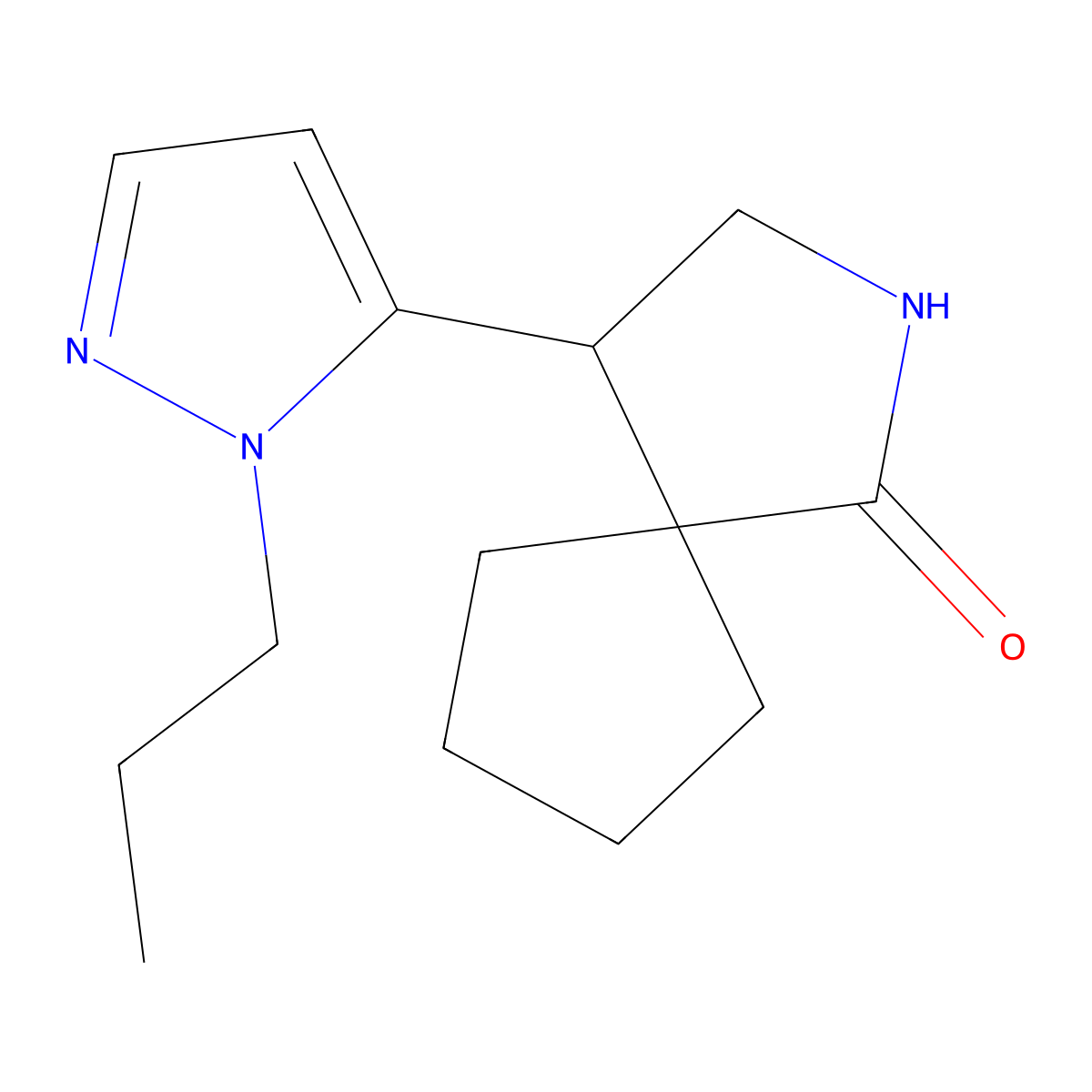 4-(1-Propyl-1H-pyrazol-5-yl)-2-azaspiro[4.4]nonan-1-one molecular structure, CAS 2059966-81-1