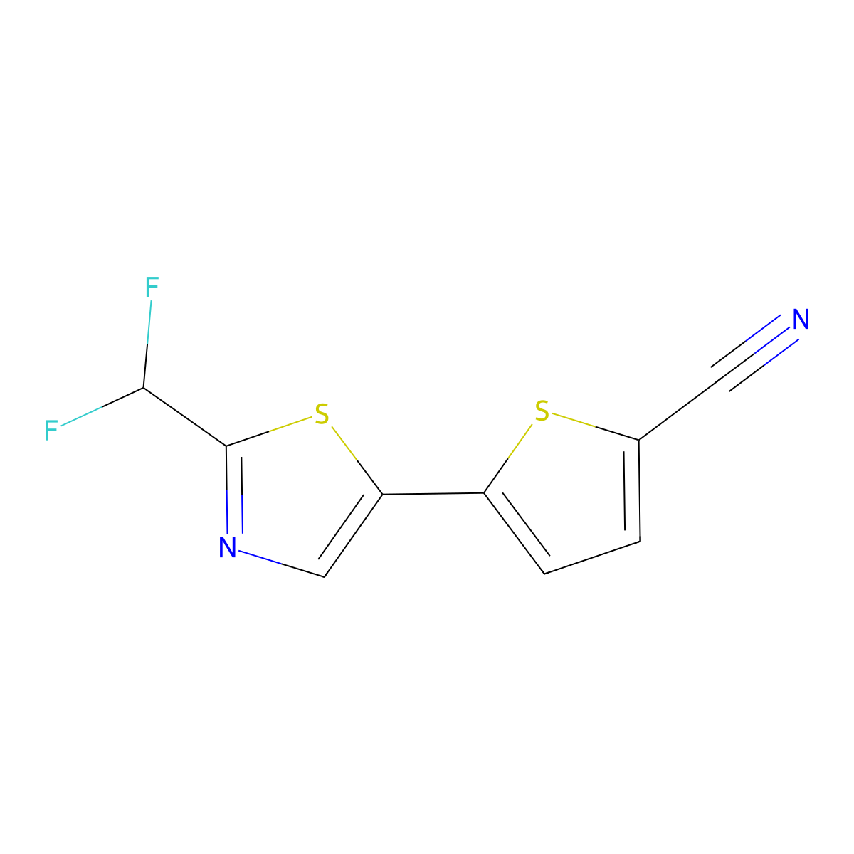 5-[2-(Difluoromethyl)-1,3-thiazol-5-yl]thiophene-2-carbonitrile molecular structure, CAS 2059966-90-2