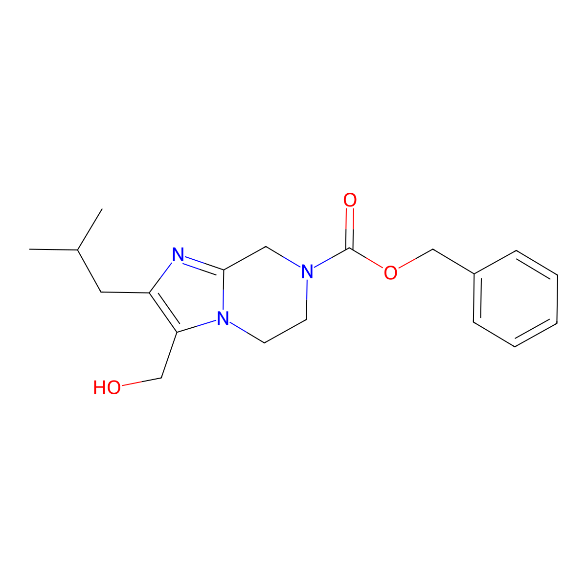 Benzyl 3-(hydroxymethyl)-2-(2-methylpropyl)-5H,6H,7H,8H-imidazo[1,2-a]pyrazine-7-carboxylate molecular structure, CAS 2059966-98-0