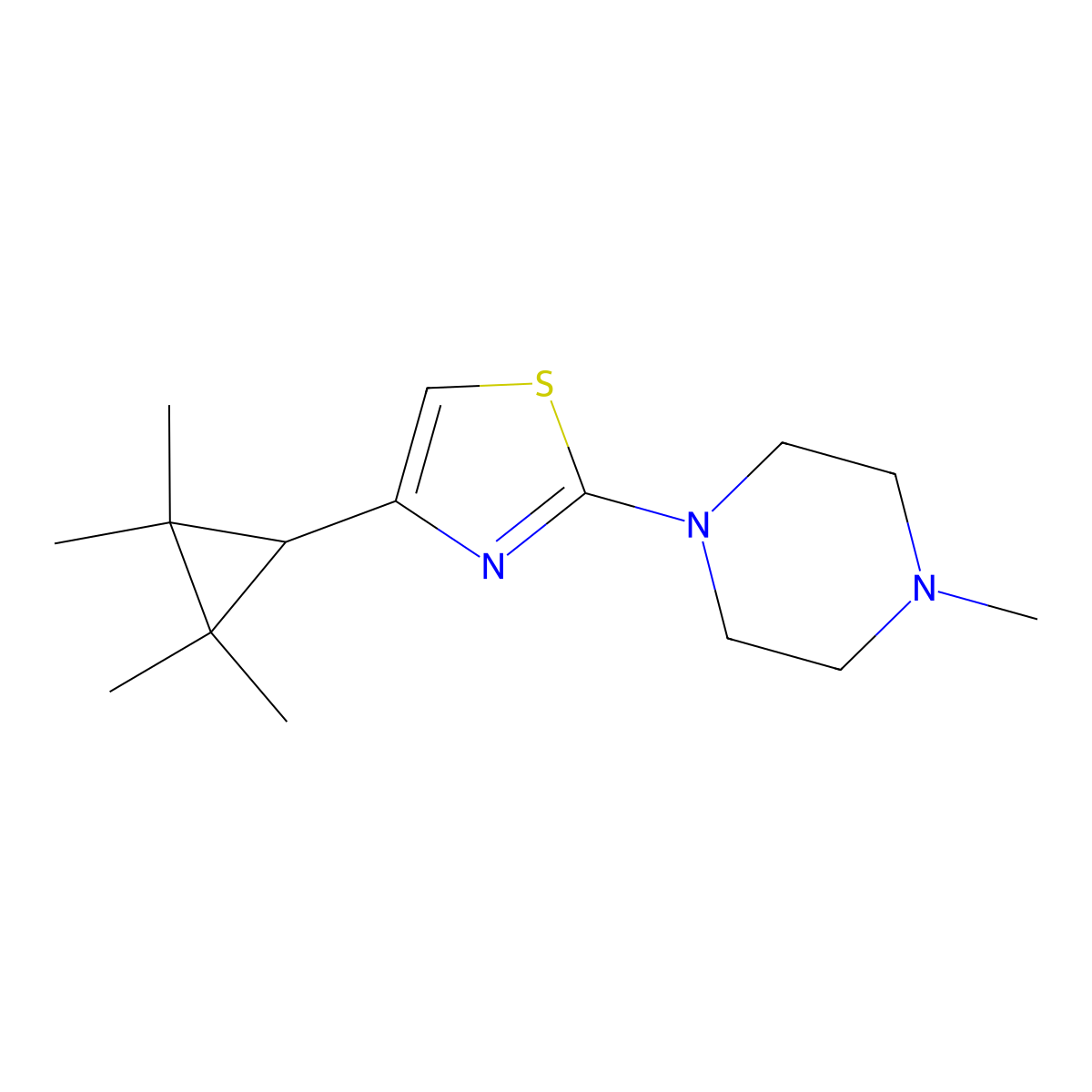 1-Methyl-4-[4-(2,2,3,3-tetramethylcyclopropyl)-1,3-thiazol-2-yl]piperazine molecular structure, CAS 2059967-09-6