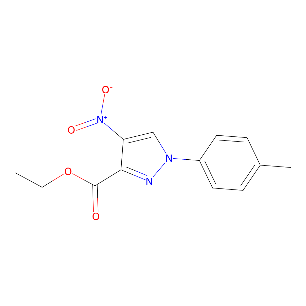 Ethyl 1-(4-methylphenyl)-4-nitro-1H-pyrazole-3-carboxylate molecular structure, CAS 2059967-37-0